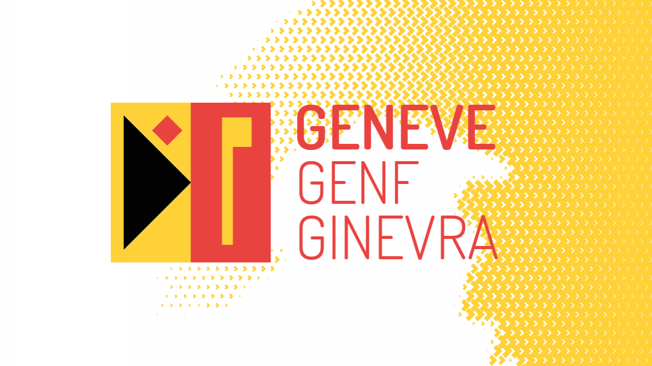 Kantonswappen Genf vor gelbem Umriss der Schweiz