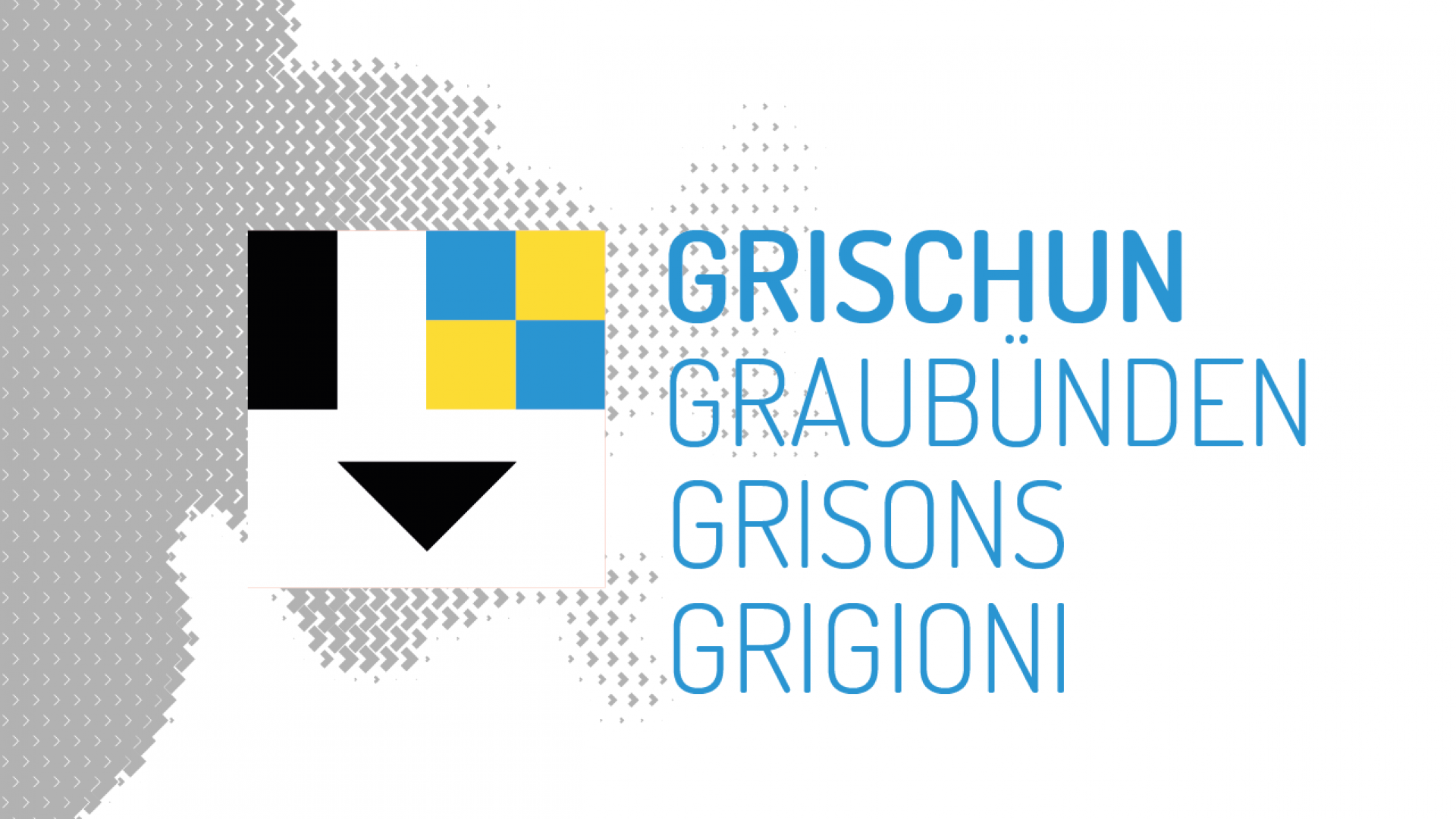 Kantonswappen Graubünden vor grauem Umriss der Schweiz